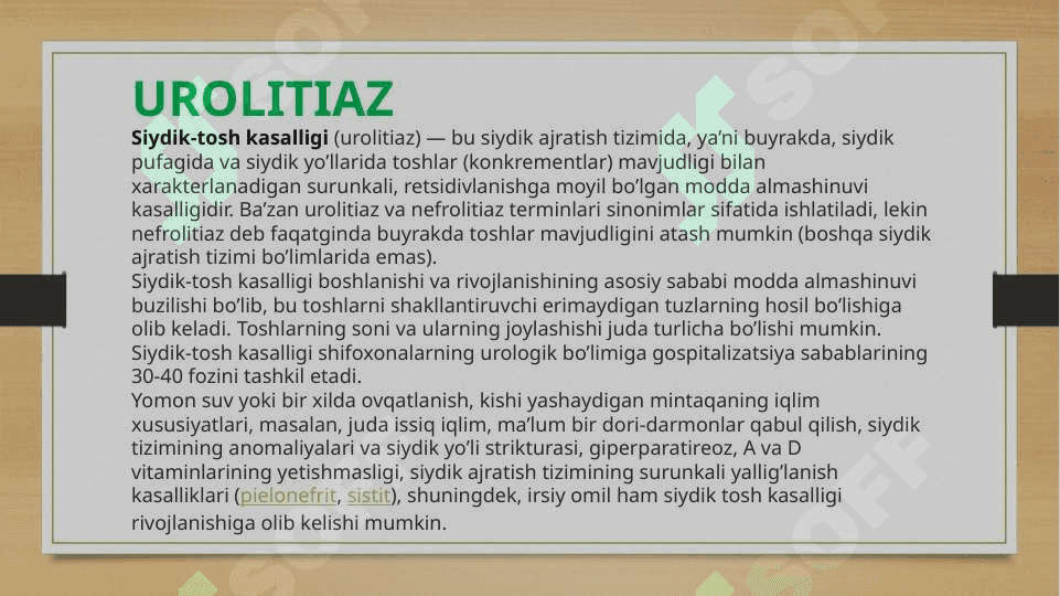 Buyraklarda urat toshlarining hosil bo’lishi va ularning davolash yo’llari 3