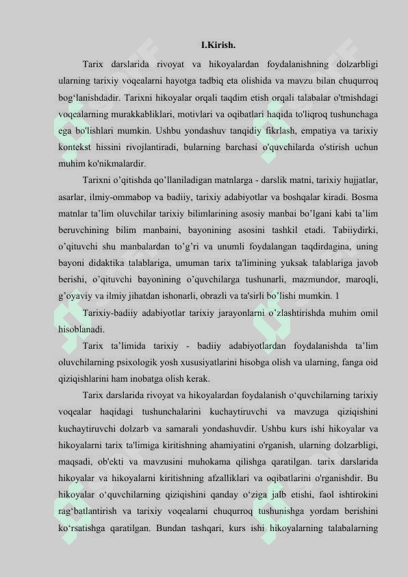 TARIX DARSLARIDA RIVOYATLAR VA HIKOYALARDAN FOYDALANISH. 2