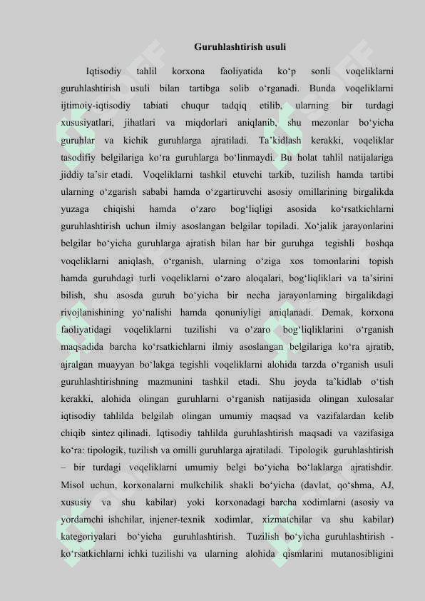 GURUHLASHTIRISH USULI VA TAHLILDA QO'LLANILISHI 2