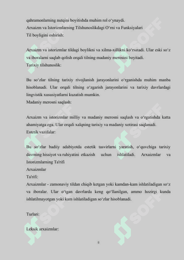 ARXAIZM VA ISTORIZMLARNING LEKSIK-GRAMMATIK XUSUSIYATI (ABDULLA ORIPOVNING “SOHIBQIRON” DRAMASI MISOLIDA) 8