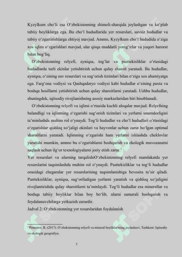 O‘zbekiston tabiiy sharoiti va resurslarining xo‘jalikdagi ahamiyati kurs ishi 8