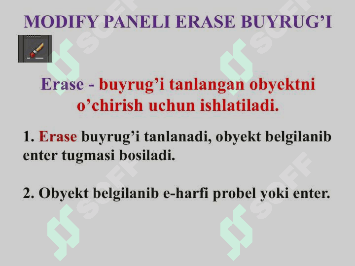 AUTO CAD DASTURIDA MODIFY PANELIDAGI BUYRUQLARNING VAZIFALARI VA ULARDAN FOYDALANISH. 6