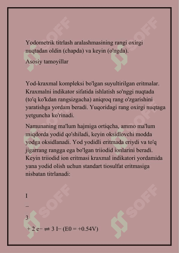 Yodimetrik titrlanish usulida qaytaruvchilar miqdorini aniqlash usullari 3