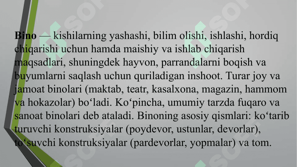 Berilgan variant bo‘yicha binoning hajmiy-rejaviy yechimi asosida ko‘ndalang qirqimini chizish 3