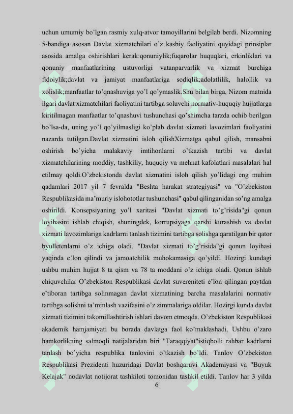 O’zbekistonda davlat hokimiyati va boshqaruvni demokratiyalashtirish jarayonlarining 6