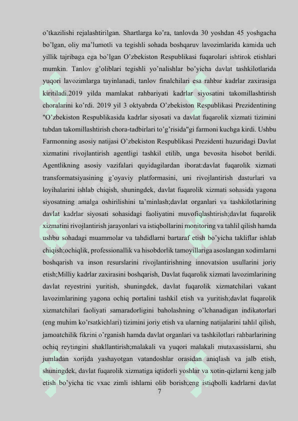 O’zbekistonda davlat hokimiyati va boshqaruvni demokratiyalashtirish jarayonlarining 7
