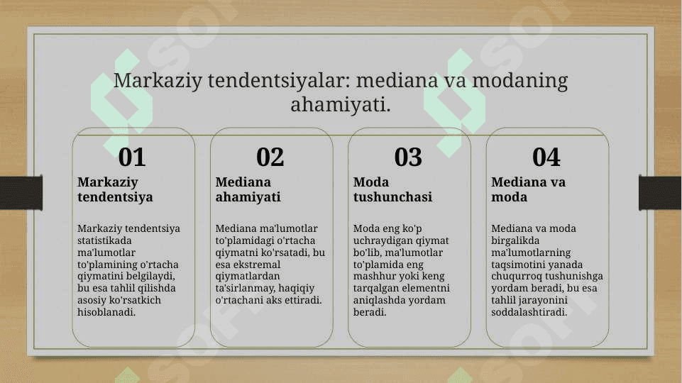 Taqsimlanish limiti, ranjirovka, mediana, moda va kvartillar 7