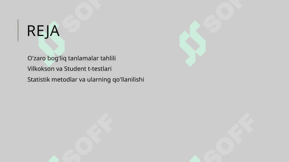 Vilkokson va O‘zaro bog‘liq tanlamalar uchun Styudent t-mezoni 2