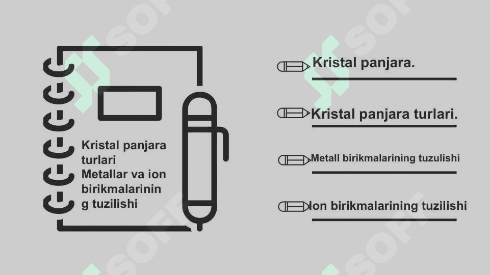 Kristal panjara turlari Metallar va ion  birikmalarining tuzilishi 2