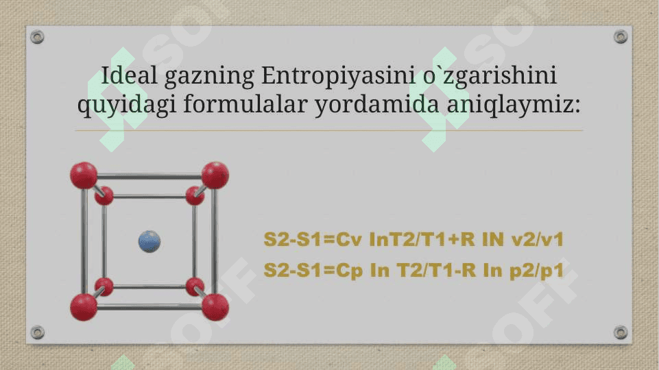 Mavzu:Izobarik Izotermik va Izoxorik Izotornik potensial.Entolpiya  va Entropiya o`zgarishlari asosida kimyoviy reaksiyalarning yo`nalishini belgilash 4