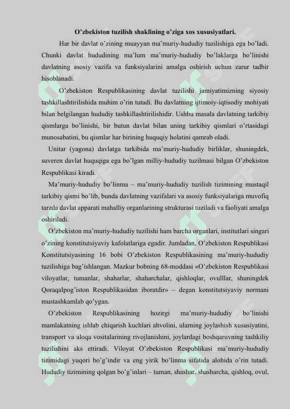 O’zbekiston Respublikasida davlat shaklining o’ziga xos xususiyatlari 2