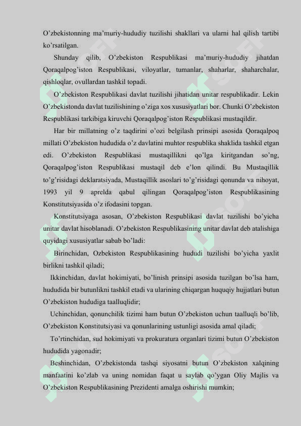 O’zbekiston Respublikasida davlat shaklining o’ziga xos xususiyatlari 5