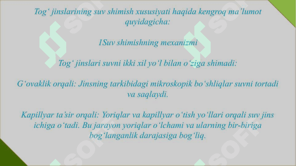 Tog’ jinslarini suv shimish xususiyatlari 2