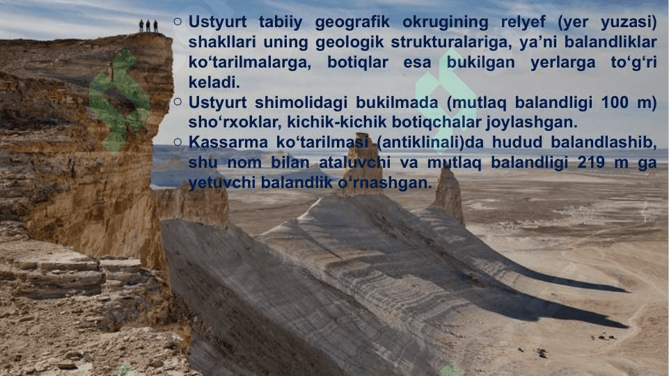 Ustyurt tabiiy geografik okrugi. Iqlimi, suvlari, tuproqlari, o‘simliklari va hayvonot dunyosi. 7