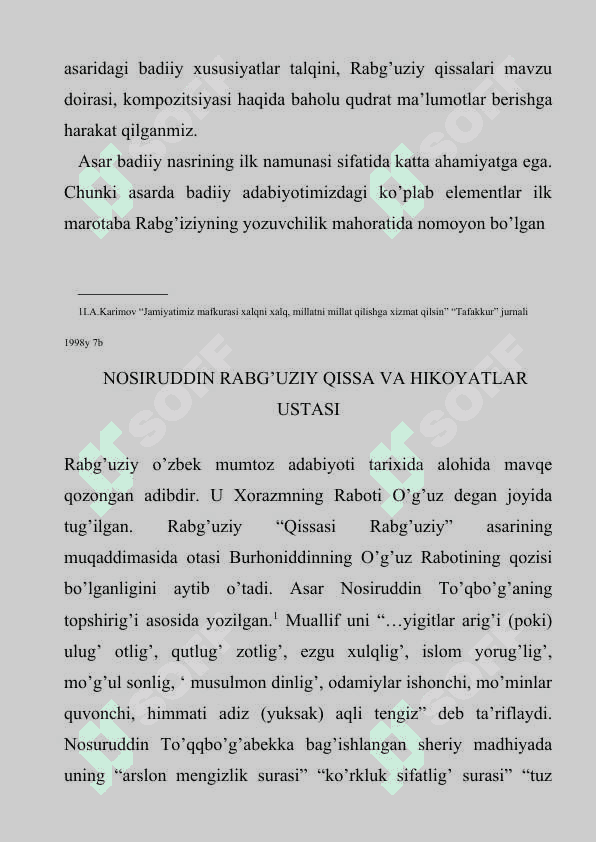 Qissasi Rabg’uziy (Qissasul-anbiyo) o’zbek badiiy nasrining ilk namunasi sifatida 4