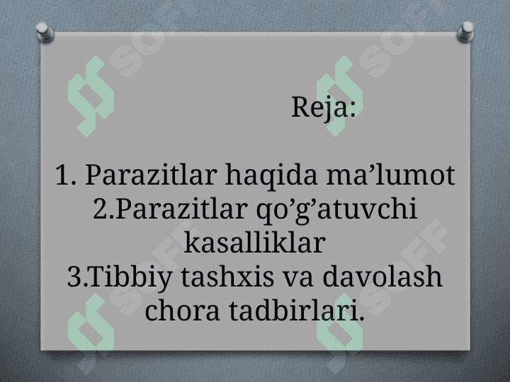 Parazitozlar (sodda hayvonlar va gelmentlar) qo’zg’atuvchi kasalliklari 2