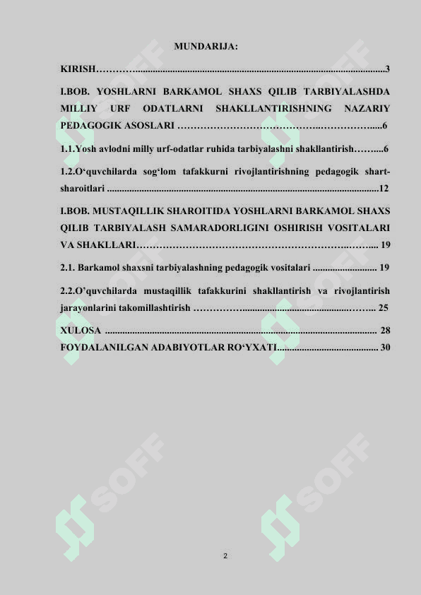 MUSTAQILLIK SHAROITIDA YOSHLARNI BARKAMOL SHAXS QILIB TARBIYALASH SAMARADORLIGINI OSHIRISH 2