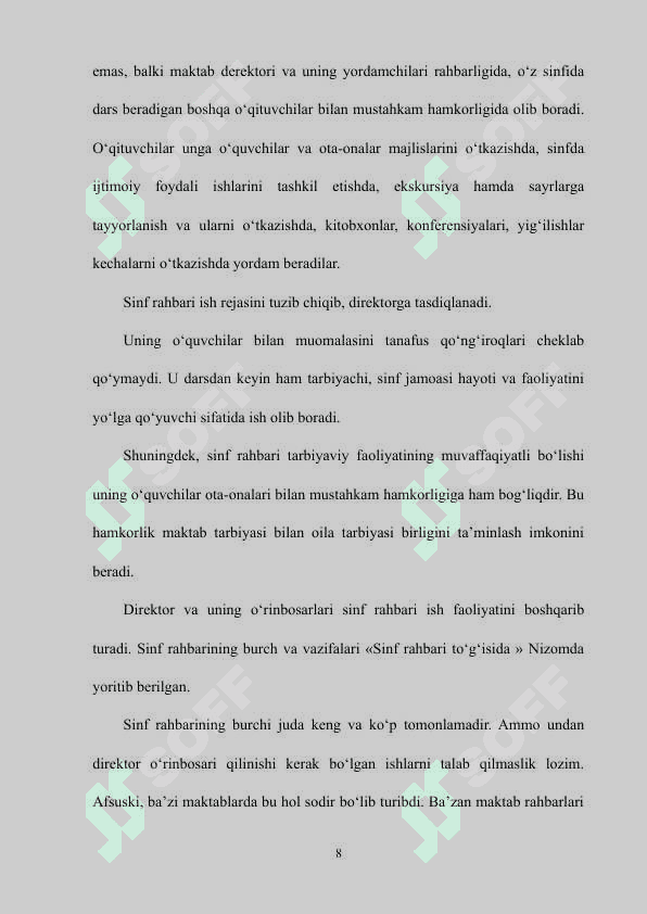 O'QUVCHILARNING HUQUQIY SAVODXONLIGINI OSHIRISHDA SINF RAHBARINING PEDAGOGIK MAHORATI 8