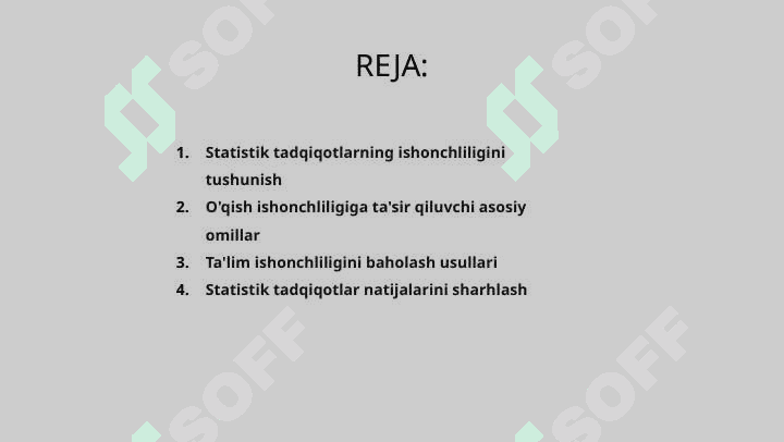 Statistik tadgigot natijalarining ishonchlik darajasini baholash 2