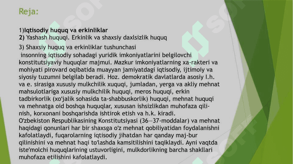 Shaxsiy iqtisodiy ,ijtimoiy siyosiy huquq va erkinliklar tushunchasi 2