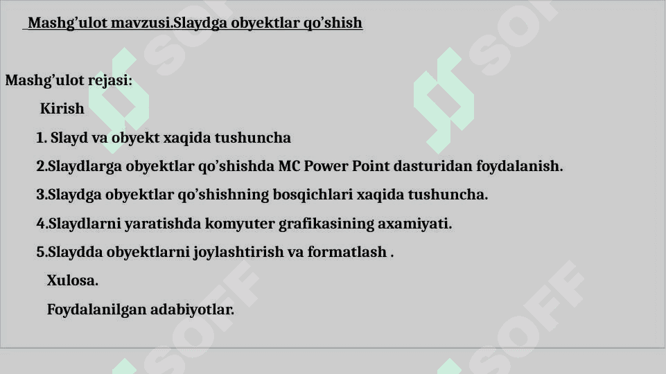 SLAYDGA OBYEKTLAR QO’SHISH 2