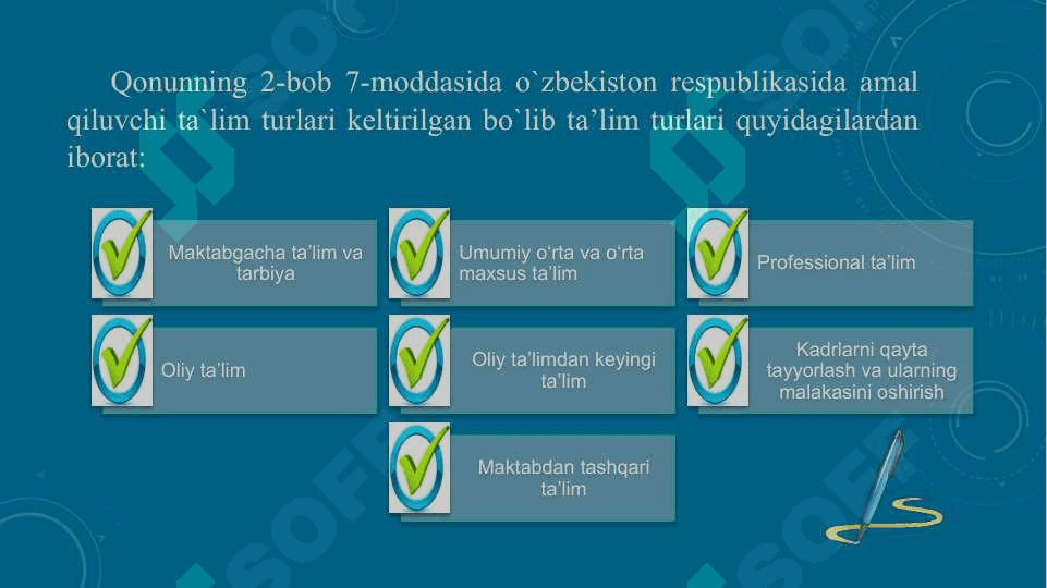 O'zbekistonda mustaqillik yillarida ta'lim sohasida amalga oshirilgan innovatsiyalar va ularning natijalari. Shaxsga yo'naltirilgan ta'lim texnologivalari. 6