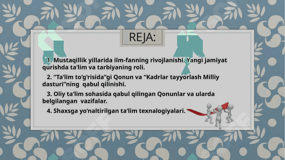 O'zbekistonda mustaqillik yillarida ta'lim sohasida amalga oshirilgan innovatsiyalar va ularning natijalari. Shaxsga yo'naltirilgan ta'lim texnologiyalari. 2