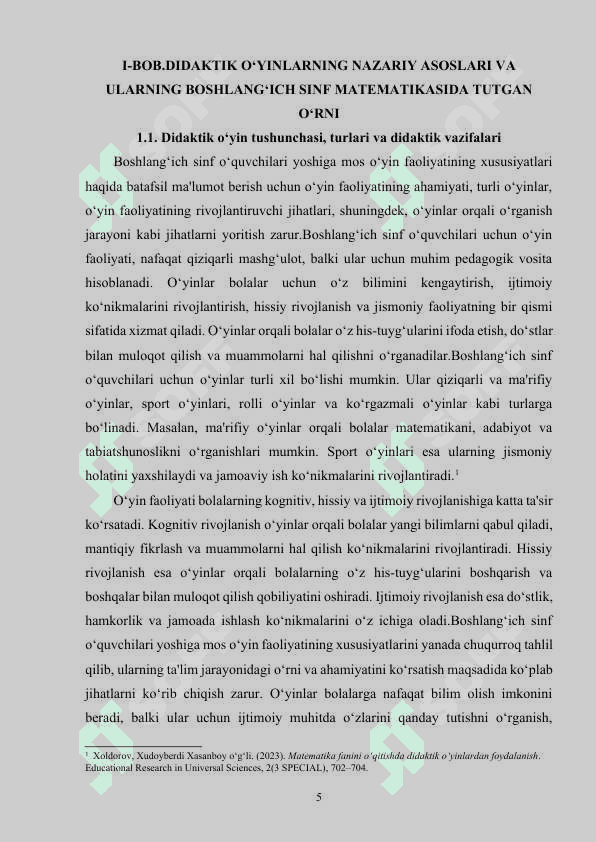 BOSHLANG‘ICH SINFLARDA MATEMATIKA DARSLARINI TASHKIL QILISHDA DIDAKTIK  O‘YINLARDAN FOYDALANISH. 4