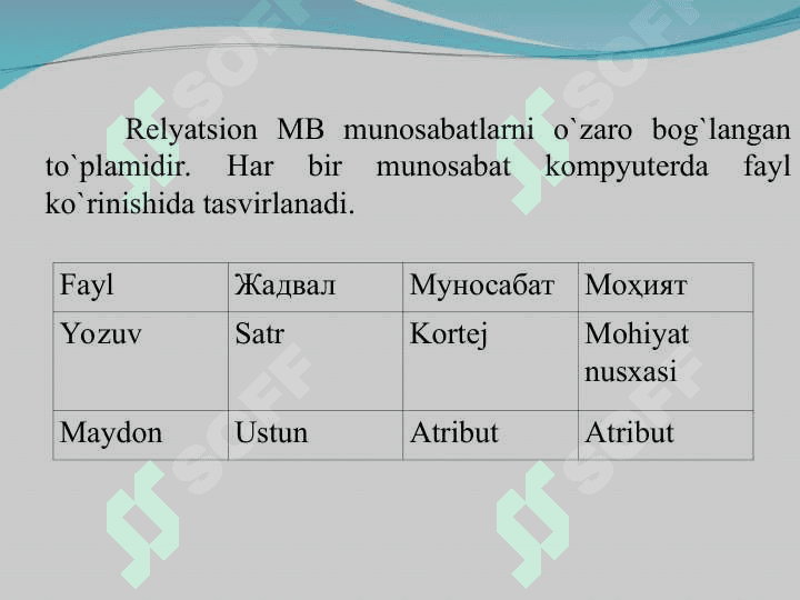 Ma`lumotlar bazasida relyatsion model va munosabatlar 8
