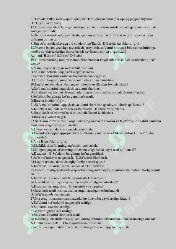 Ona tili oʻqitish metodikasi fanidan oraliq nazorat uchun test savollari 2