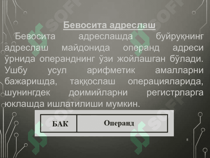 Операндларни адреслаш турлари ва усуллари 8