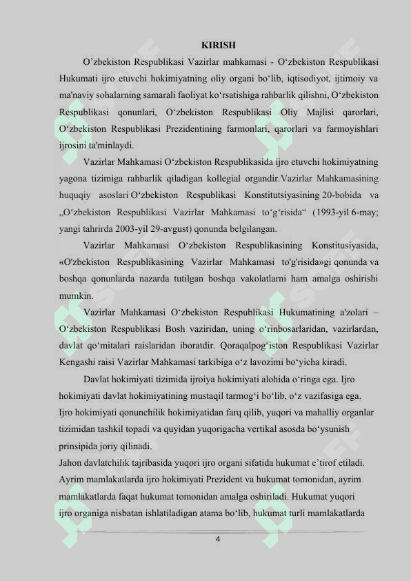 O'zbekiston Respublikasi Vazirlar Mahkamasi ijro etuvchi hokimyat 4