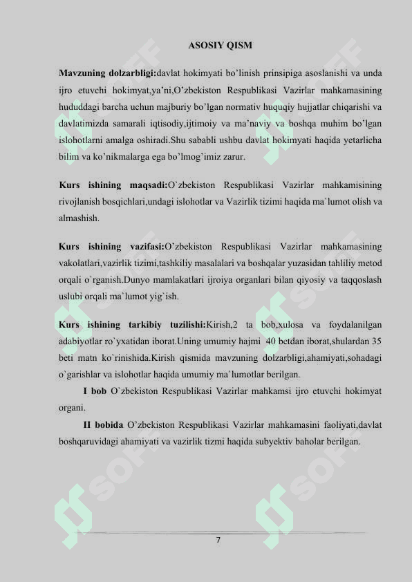 O'zbekiston Respublikasi Vazirlar Mahkamasi ijro etuvchi hokimyat 7