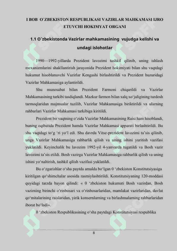 O'zbekiston Respublikasi Vazirlar Mahkamasi ijro etuvchi hokimyat 8