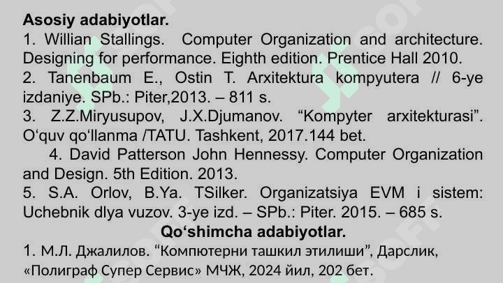 Kompyuterning tashkil etilishi va tuzilmasi,  kompyuter arxitekturasi va uning  rivojlanish bosqichlari, kompyutrerlarning tashkil etilishi tamoillari va klassifikatsiyasi 3