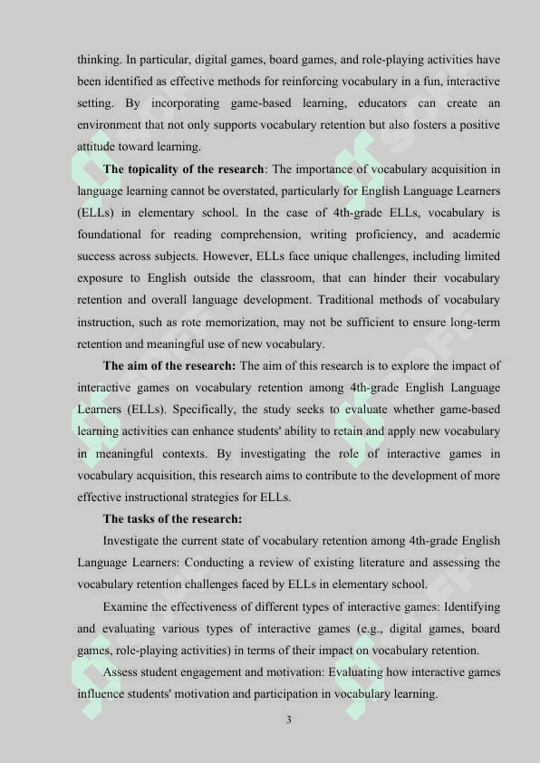 The Impact of interactive games on vocabulary retention in 4th grade English language learners 3