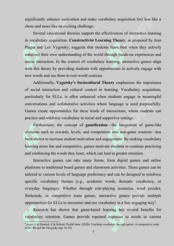 The Impact of interactive games on vocabulary retention in 4th grade English language learners 7