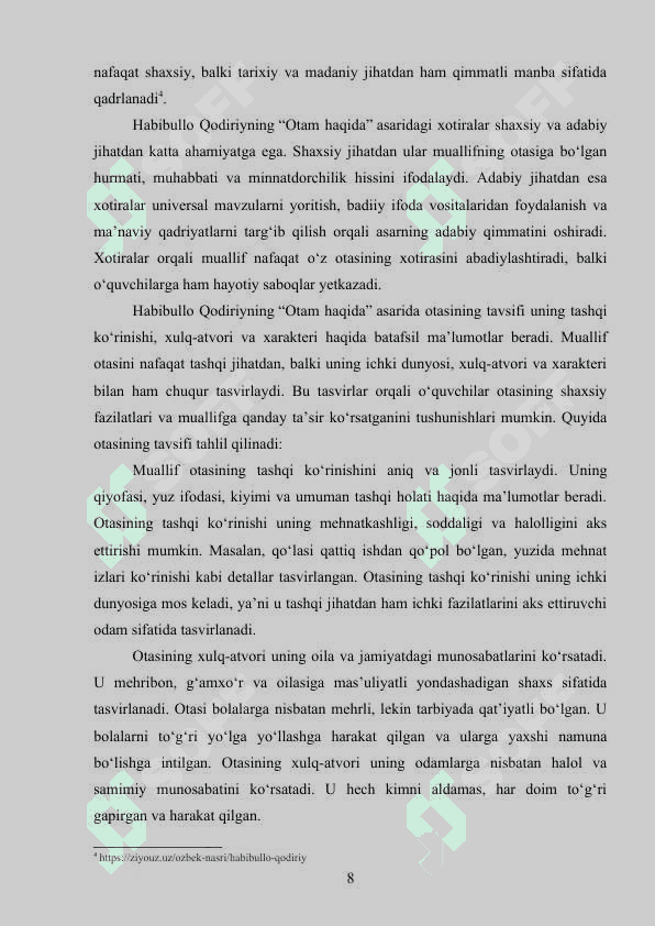 HABIBULLO QODIRIYNING “OTAM HAQIDA” NOMLI ESDALIKLARI kurs ishi 8