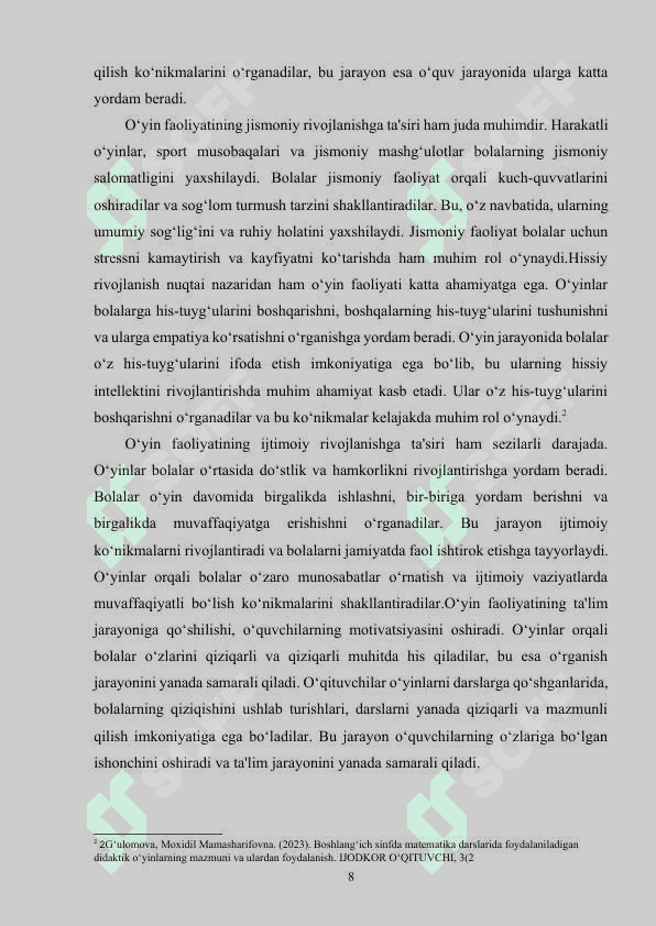 BOSHLANG'ICH SINFLARDA MATEMATIKA DARSLARINI TASHKIL QILISHDA DIDAKTIK  O'YINLARDAN FOYDALANISH 8