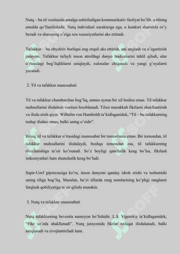 Til, nutq, tafakkur munosabati. 4