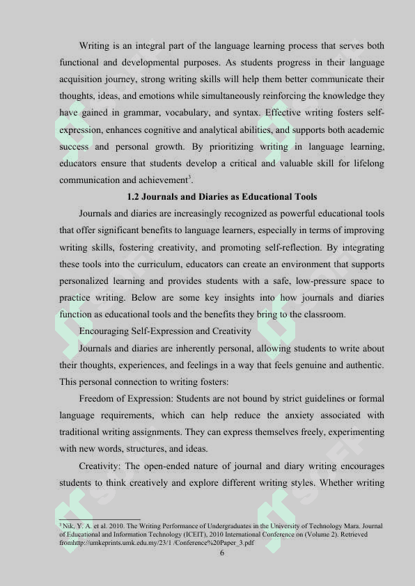 The use of Journals and Diaries in Improving Students’ Writing Skills (10-11th grades) 6