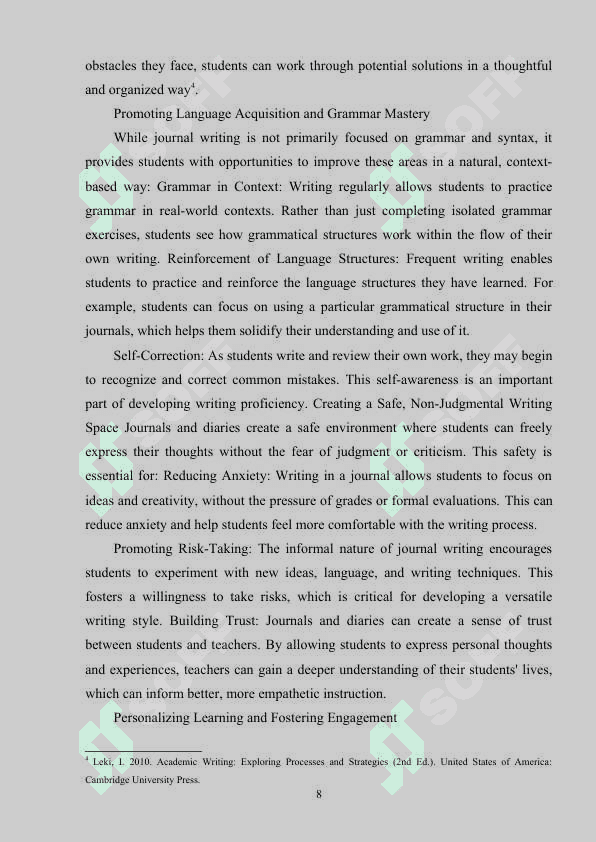 The use of Journals and Diaries in Improving Students’ Writing Skills (10-11th grades) 8