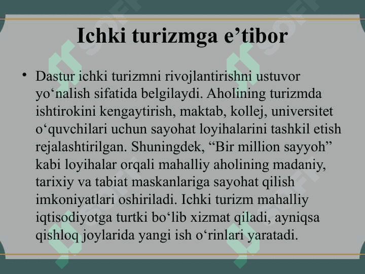 MILLIY TURIZMNI RIVOJLANTIRISH DASTURI QACHON QABUL QILINGAN 8