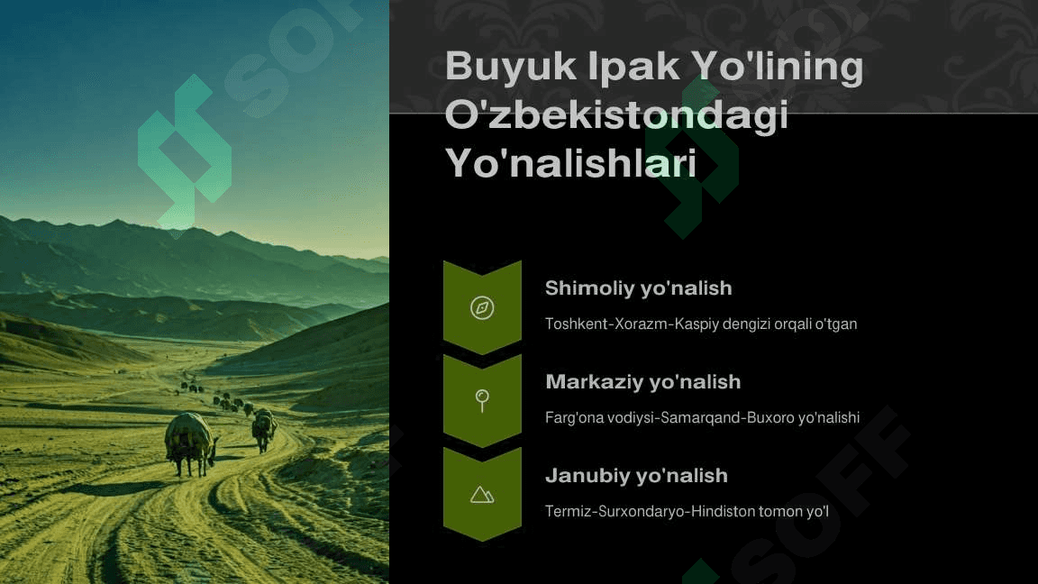 O‘ZBEKISTONNING QAYSI MINTAQALARIDAN «BUYUK IPAK YO‘LI»NING ASOSIY QISMI KESIB O‘TGAN MAVZUSIDA TAQDIMOT TEST VA KROSSVORD 4