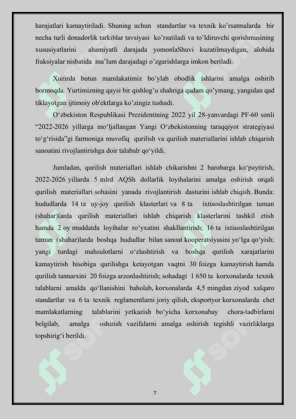 Ochiq maydon sharoitida temir-beton sanoat binolari uchun qovurg’ali plitalarini ishlab chiqirish korxonasini loyihalash maxsuldorlik 35 ming m3 7