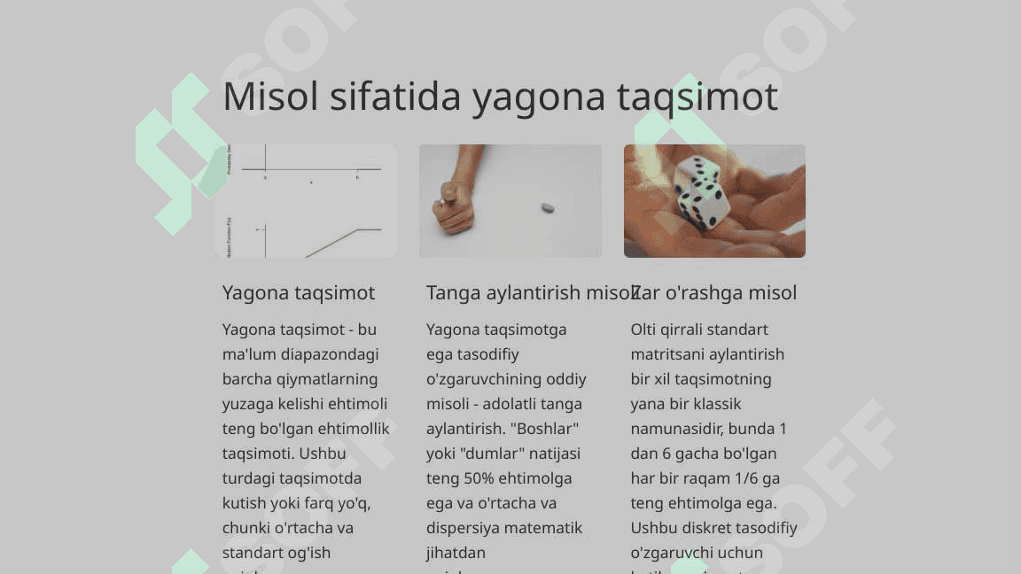 Matematik kutilma yoki dispersiyasi mavjud bo‘lmagan tasodifiy miqdorlarga misollar tuzish 4