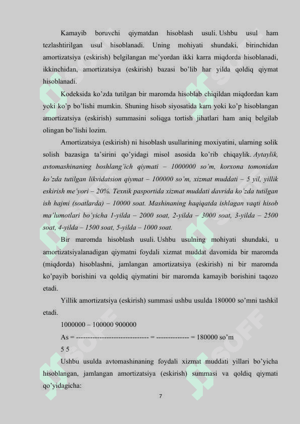 ASOSIY VOSITALARNING AMORTIZATSIYASINI HISOBGA OLISH QUYI TIZIMINI ISHLAB CHIQISH 6