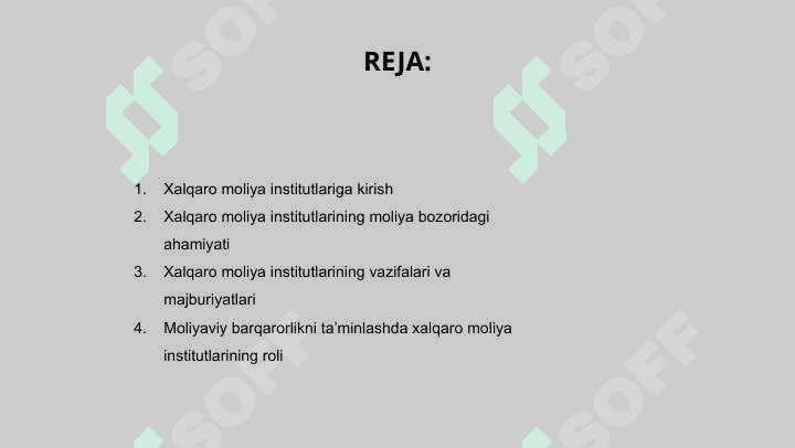 Xalqaro moliya institutlarining moliya bozorlaridagi faoliyati va roli 2