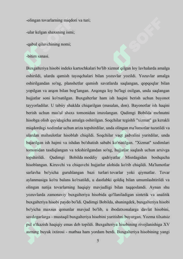 O‘zbekistonda buxgalteriya hisobi va auditning rivojlanishi Kurs ishi 5