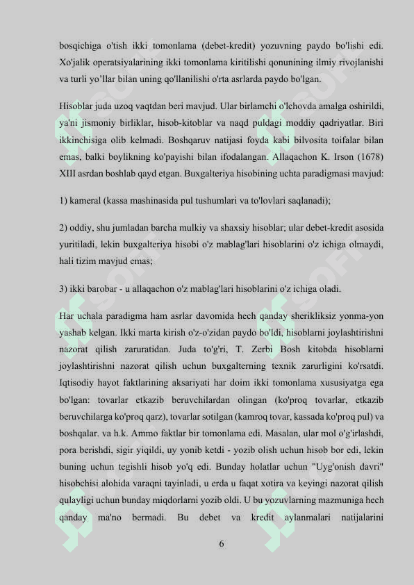 O‘zbekistonda buxgalteriya hisobi va auditning rivojlanishi Kurs ishi 6